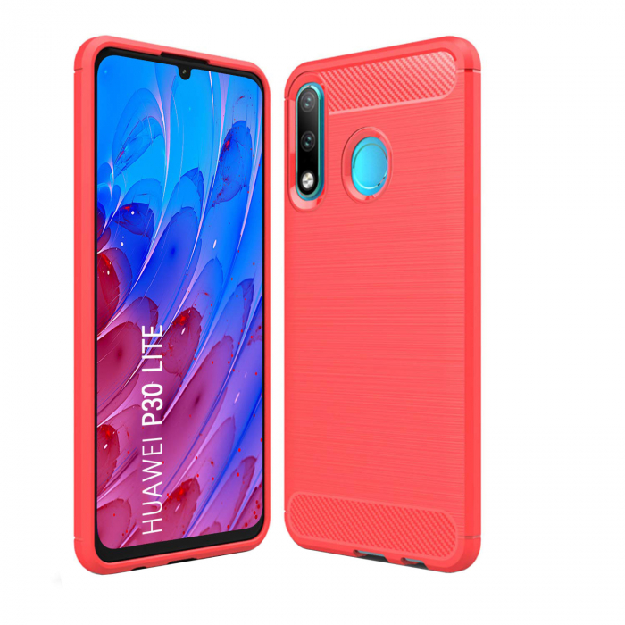Husa Huawei P30 Lite, Slim Armor Carbon, carcasa spate Antisoc, Rosu [1]
