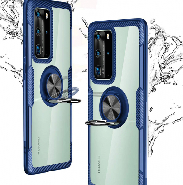 Husa Huawei P40, Hybrid Antisoc, carcasa cu inel rotativ 360 si Kickstand, Blue [2]