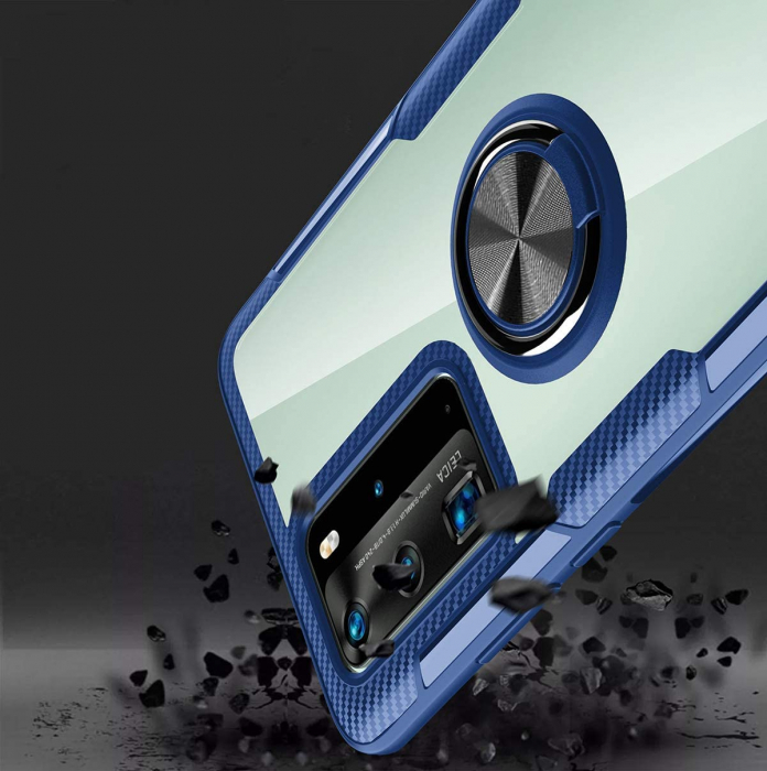 Husa Huawei P40, Hybrid Antisoc, carcasa cu inel rotativ 360 si Kickstand, Blue [4]