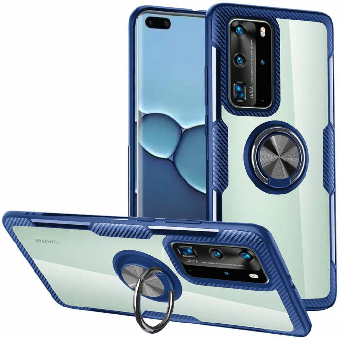 Husa Huawei P40, Hybrid Antisoc, carcasa cu inel rotativ 360 si Kickstand, Blue [5]