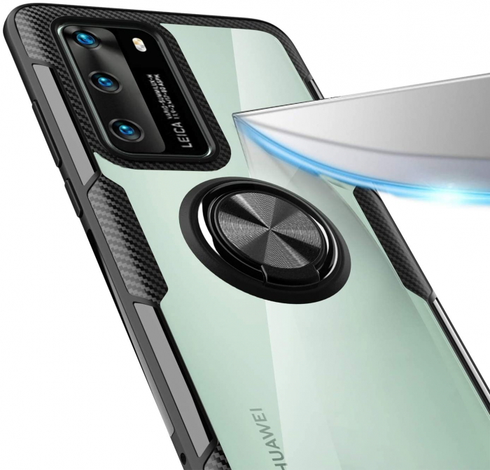 Husa Huawei P40, Hybrid Antisoc, carcasa cu inel rotativ 360 si Kickstand, Negru [6]