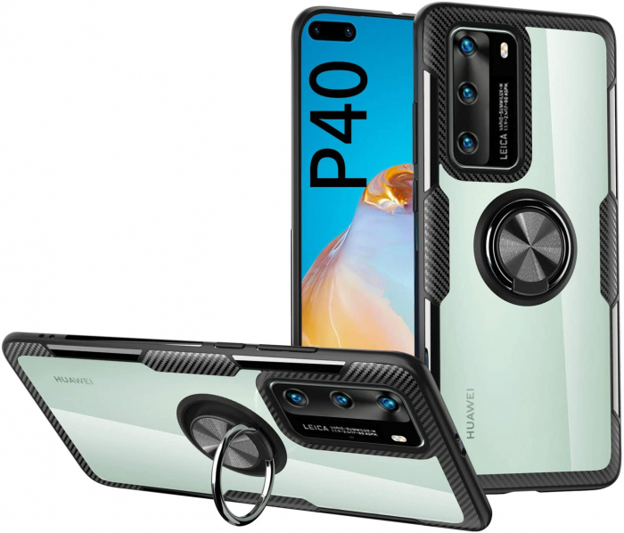 Husa Huawei P40, Hybrid Antisoc, carcasa cu inel rotativ 360 si Kickstand, Negru [5]