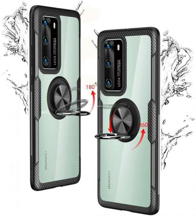Husa Huawei P40, Hybrid Antisoc, carcasa cu inel rotativ 360 si Kickstand, Negru [4]