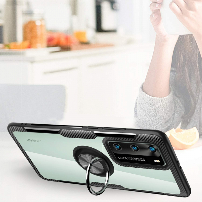 Husa Huawei P40, Hybrid Antisoc, carcasa cu inel rotativ 360 si Kickstand, Negru [2]