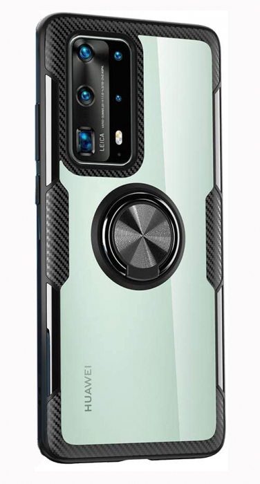 Husa Huawei P40, Hybrid Antisoc, carcasa cu inel rotativ 360 si Kickstand, Negru [1]