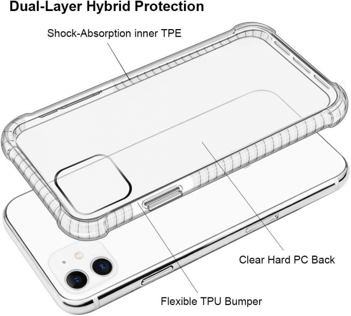 Husa iPhone 11, Hybrid Antisoc, carcasa spate PC transparenta cu Bumper, Alb [4]