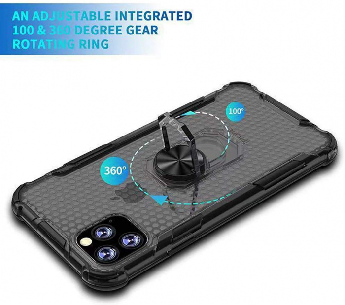 Husa IPhone 11, Hybrid Antisoc, carcasa cu bumper, inel rotativ 360 si Kickstand, Galben [4]