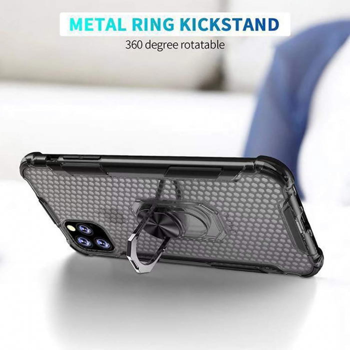 Husa IPhone 11, Hybrid Antisoc, carcasa cu bumper, inel rotativ 360 si Kickstand, Galben [6]