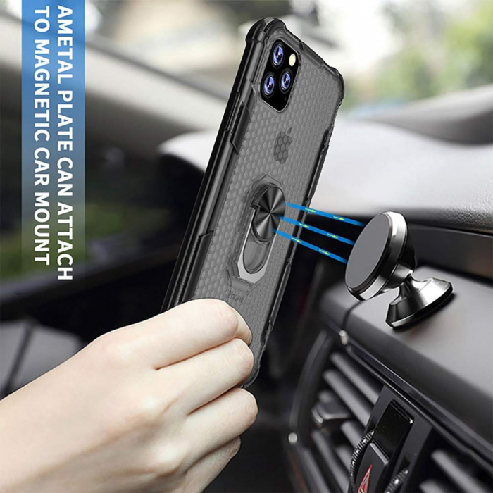 Husa IPhone 11 PRO, Hybrid Antisoc, carcasa cu bumper, inel rotativ 360 si Kickstand, Negru [5]