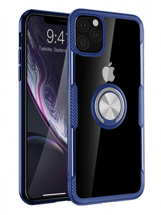 Husa IPhone 11, Hybrid Antisoc, carcasa cu inel rotativ 360 si Kickstand, Blue [1]