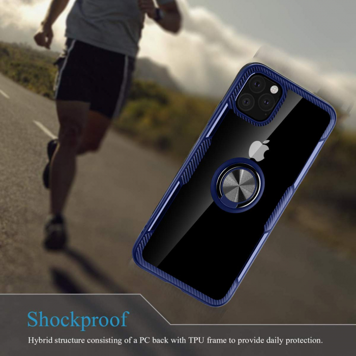 Husa IPhone 11, Hybrid Antisoc, carcasa cu inel rotativ 360 si Kickstand, Blue [6]