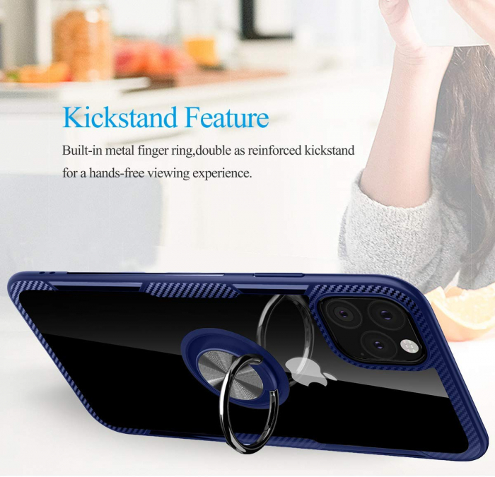 Husa IPhone 11, Hybrid Antisoc, carcasa cu inel rotativ 360 si Kickstand, Blue [5]