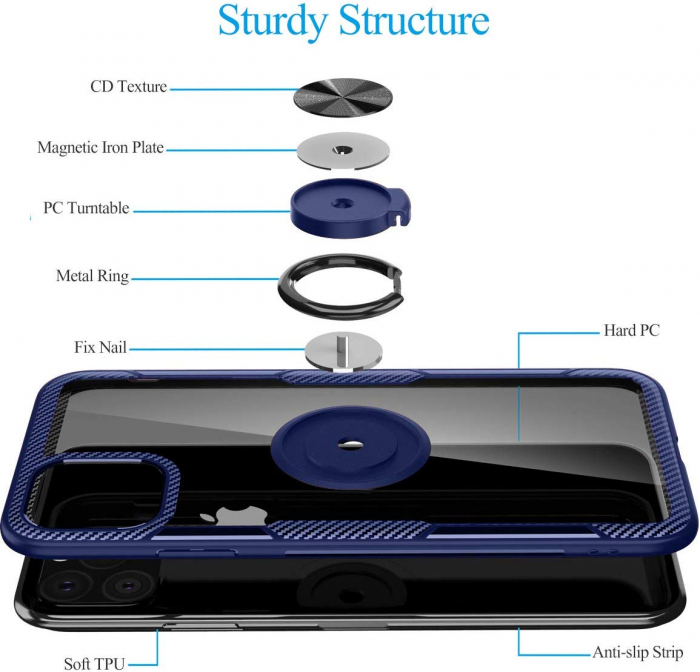 Husa IPhone 11, Hybrid Antisoc, carcasa cu inel rotativ 360 si Kickstand, Blue [3]