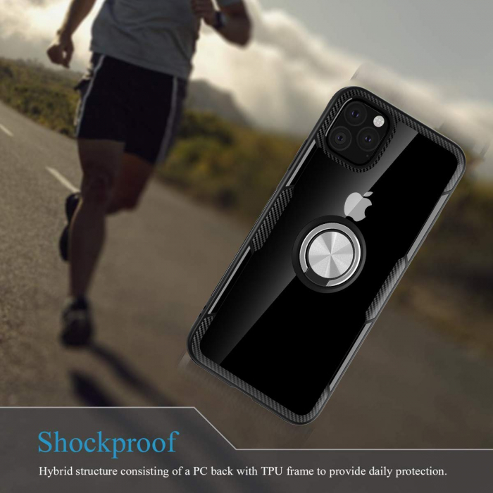 Husa IPhone 11, Hybrid Antisoc, carcasa cu inel rotativ 360 si Kickstand, Negru [6]