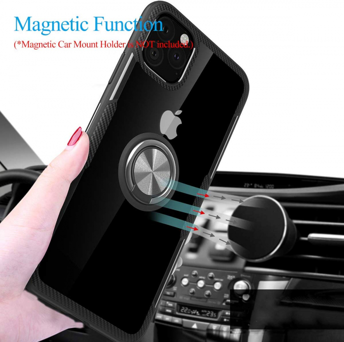 Husa IPhone 11, Hybrid Antisoc, carcasa cu inel rotativ 360 si Kickstand, Negru [3]