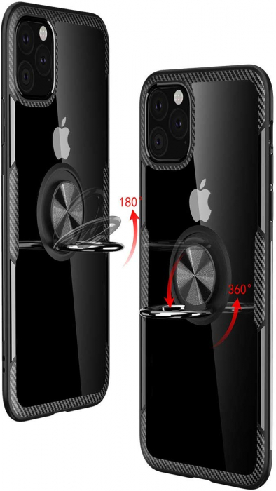 Husa IPhone 11, Hybrid Antisoc, carcasa cu inel rotativ 360 si Kickstand, Negru [5]