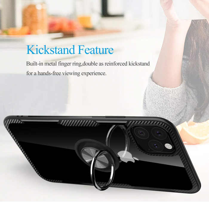 Husa IPhone 11, Hybrid Antisoc, carcasa cu inel rotativ 360 si Kickstand, Negru [4]