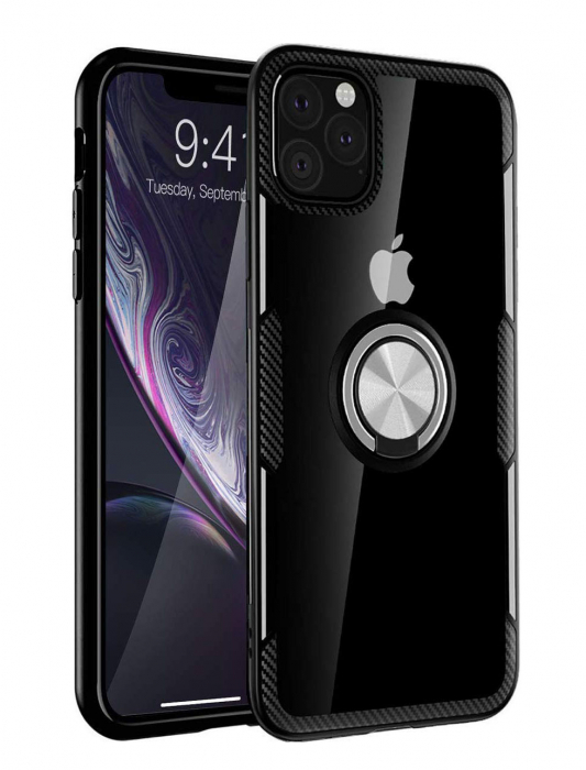 Husa IPhone 11, Hybrid Antisoc, carcasa cu inel rotativ 360 si Kickstand, Negru [1]