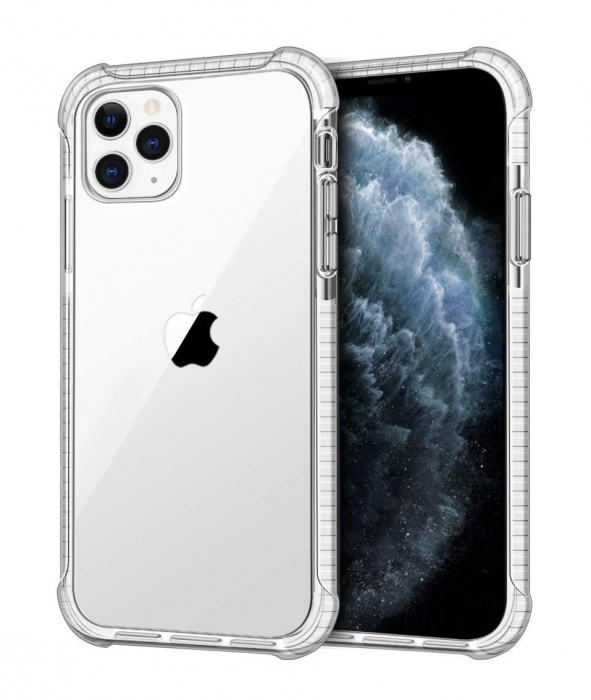 Husa iPhone 11 PRO MAX, Hybrid Antisoc, carcasa spate PC transparenta cu Bumper, Alb [1]