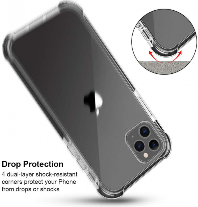 Husa iPhone 11 PRO MAX, Hybrid Antisoc, carcasa spate PC transparenta cu Bumper, Negru [3]