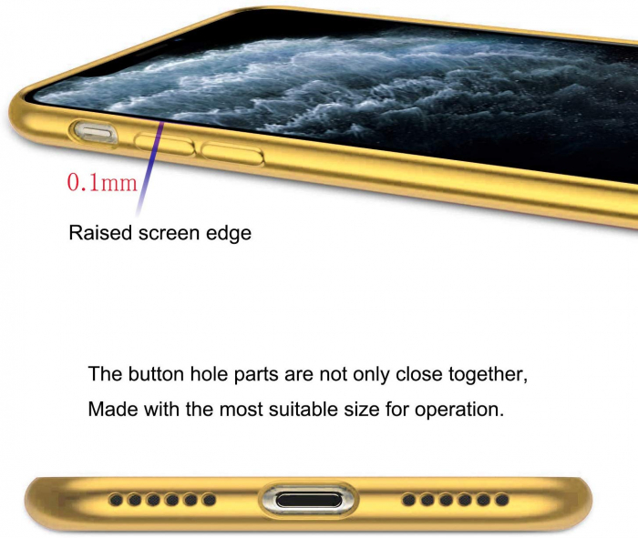Husa iPhone 11 PRO MAX, Silicon ultraslim, cu spate transparent si cadru, Gold [2]