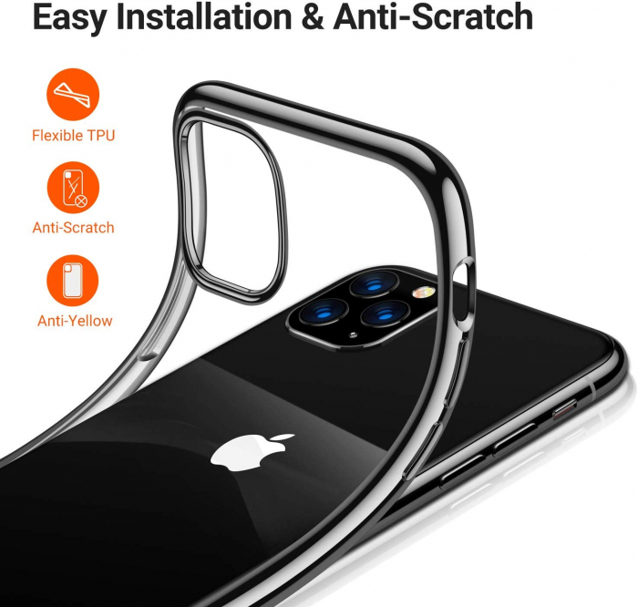 Husa iPhone 11 PRO MAX, Silicon ultraslim, cu spate transparent si cadru, Negru [6]