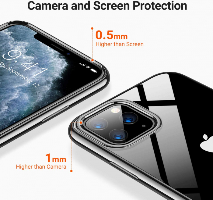 Husa iPhone 11 PRO MAX, Silicon ultraslim, cu spate transparent si cadru, Negru [3]