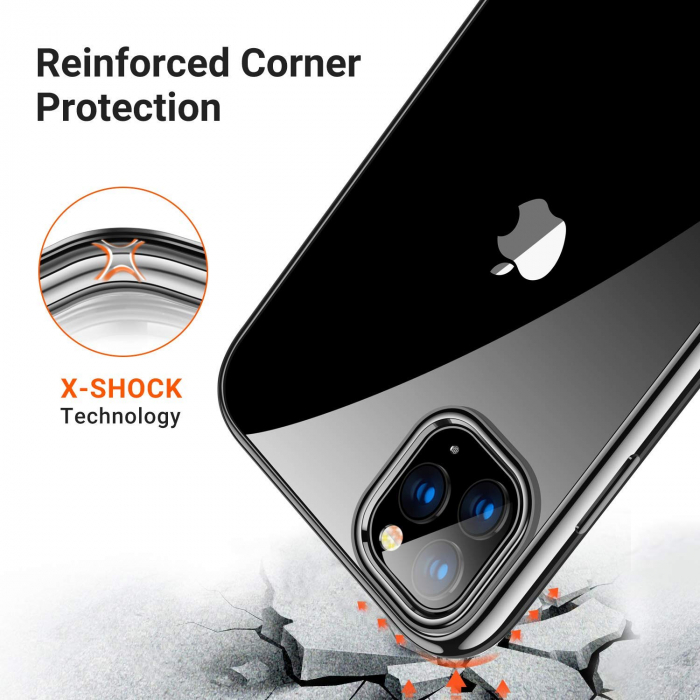 Husa iPhone 11 PRO MAX, Silicon ultraslim, cu spate transparent si cadru, Negru [2]