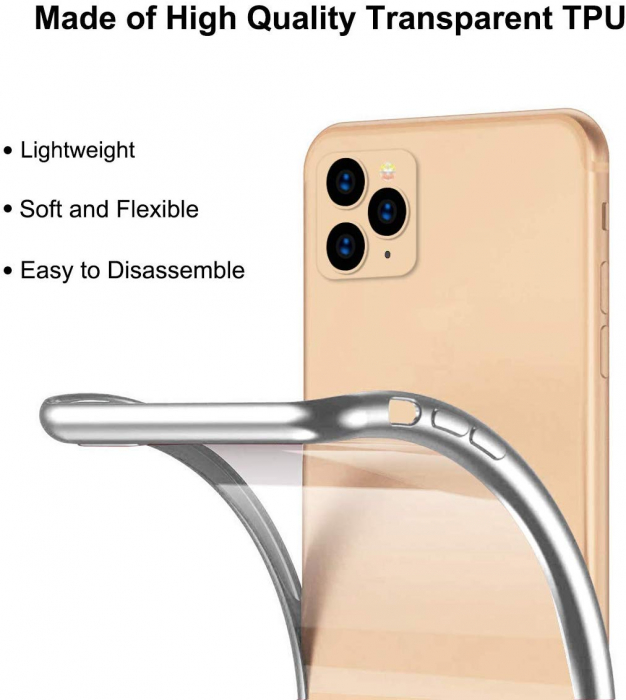 Husa iPhone 11 PRO, Silicon ultraslim, cu spate transparent si cadru, Silver [4]