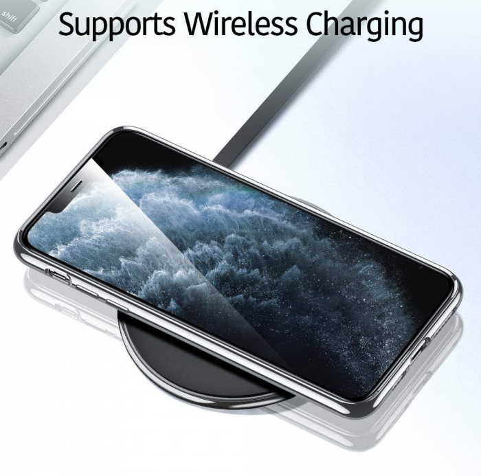 Husa iPhone 11 PRO, Silicon ultraslim, cu spate transparent si cadru, Silver [2]