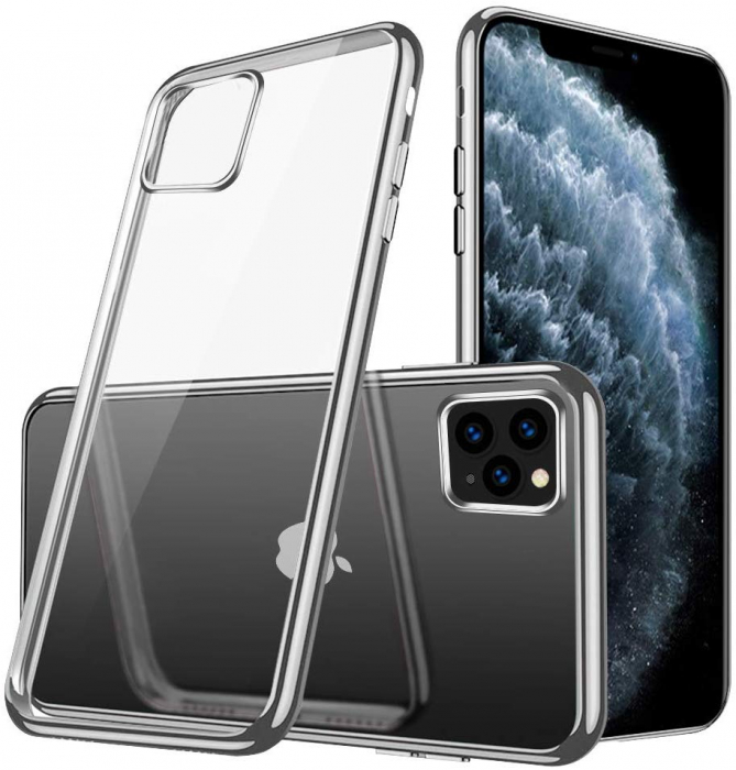Husa iPhone 11 PRO, Silicon ultraslim, cu spate transparent si cadru, Silver [5]