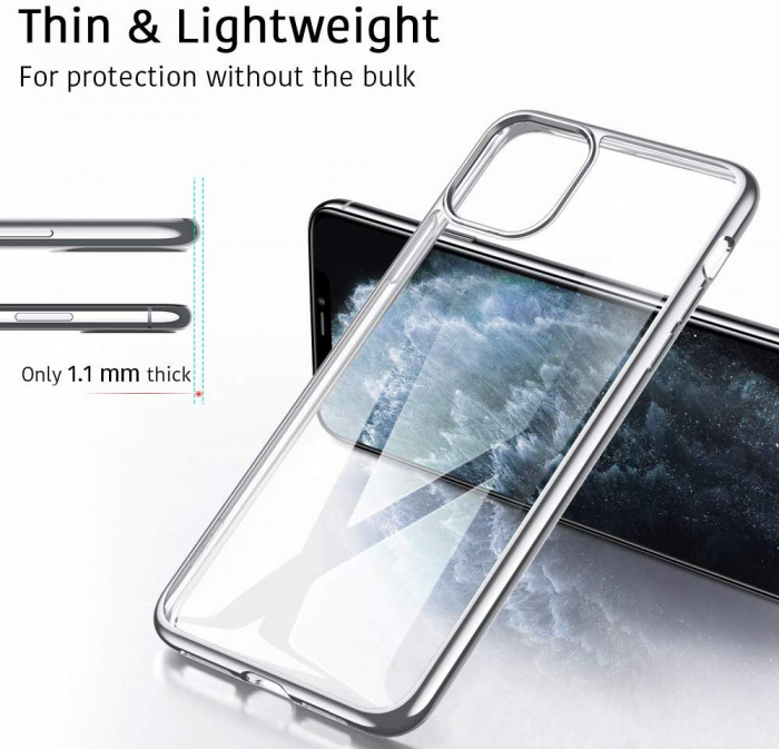 Husa iPhone 11 PRO, Silicon ultraslim, cu spate transparent si cadru, Silver [6]