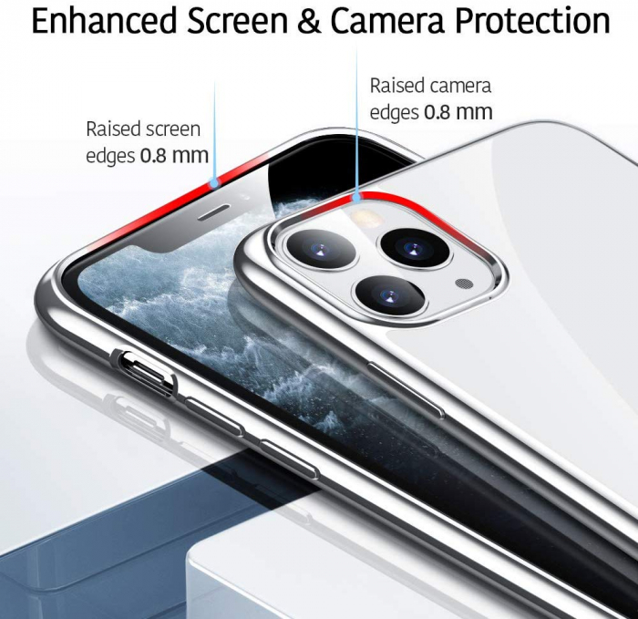 Husa iPhone 11 PRO, Silicon ultraslim, cu spate transparent si cadru, Silver [3]