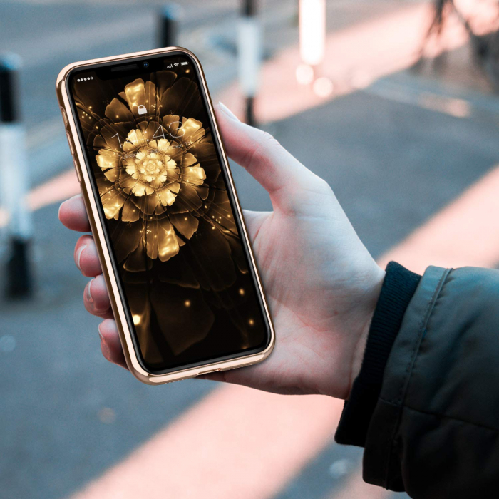 Husa iPhone 11, Silicon ultraslim, cu spate transparent si cadru, Gold [4]