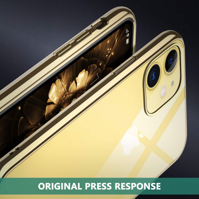 Husa iPhone 11, Silicon ultraslim, cu spate transparent si cadru, Gold [6]