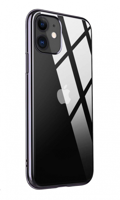Husa iPhone 11, Silicon ultraslim, cu spate transparent si cadru, Negru [1]