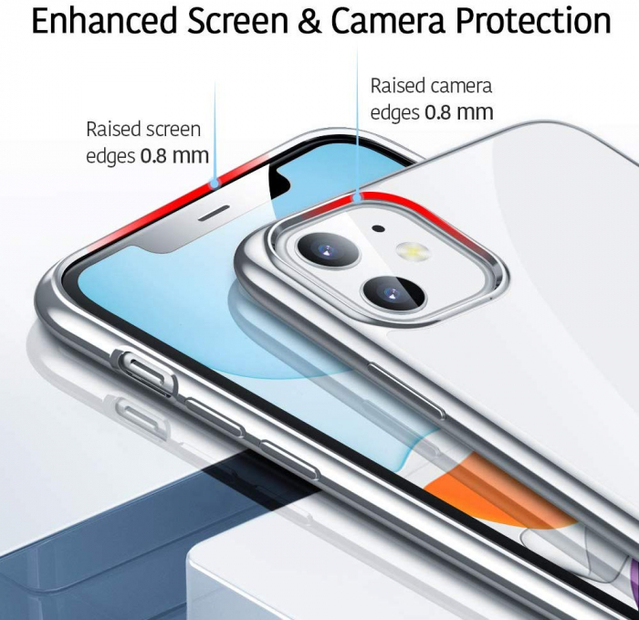 Husa iPhone 11, Silicon ultraslim, cu spate transparent si cadru, Silver [3]