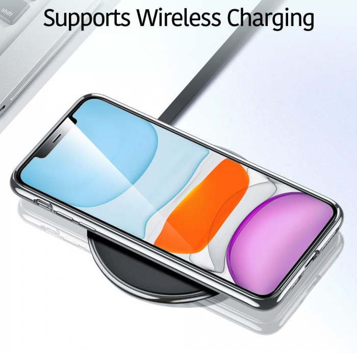 Husa iPhone 11, Silicon ultraslim, cu spate transparent si cadru, Silver [6]