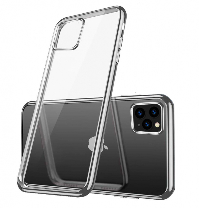 Husa iPhone 11, Silicon ultraslim, cu spate transparent si cadru, Silver [1]