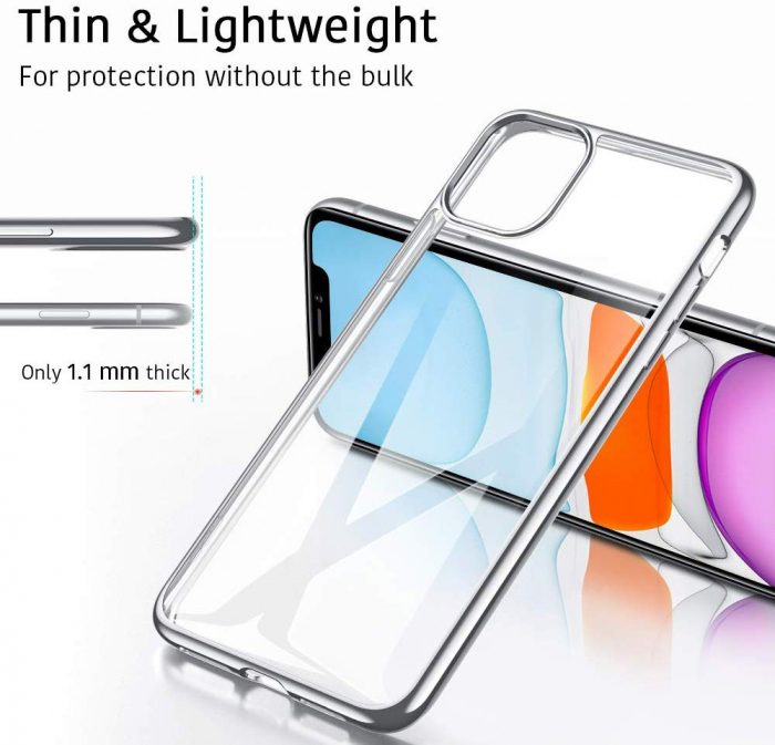Husa iPhone 11, Silicon ultraslim, cu spate transparent si cadru, Silver [4]