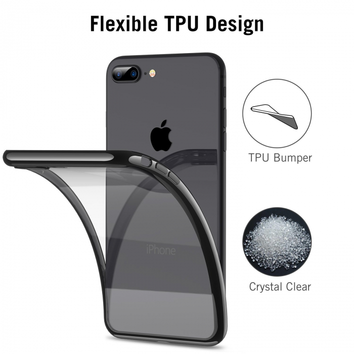 Husa iPhone 8 PLUS / iPhone 7 PLUS, Silicon ultraslim, cu spate transparent si cadru, Negru [4]