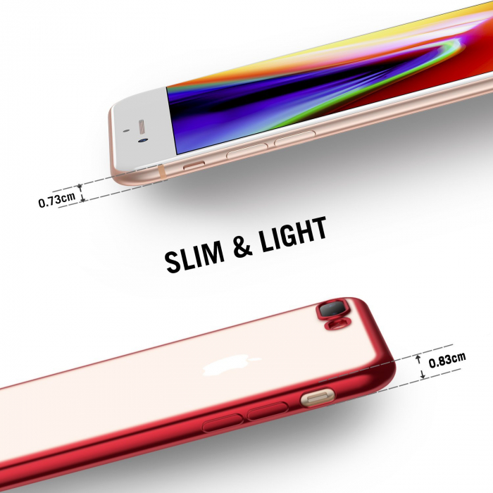 Husa iPhone 8 PLUS / iPhone 7 PLUS, Silicon ultraslim, cu spate transparent si cadru, Rosu [2]
