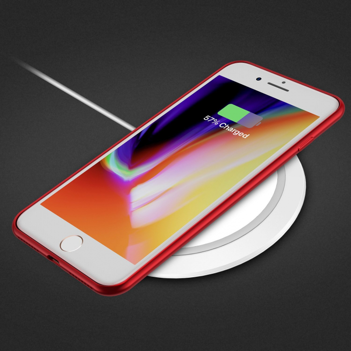 Husa iPhone 8 PLUS / iPhone 7 PLUS, Silicon ultraslim, cu spate transparent si cadru, Rosu [4]