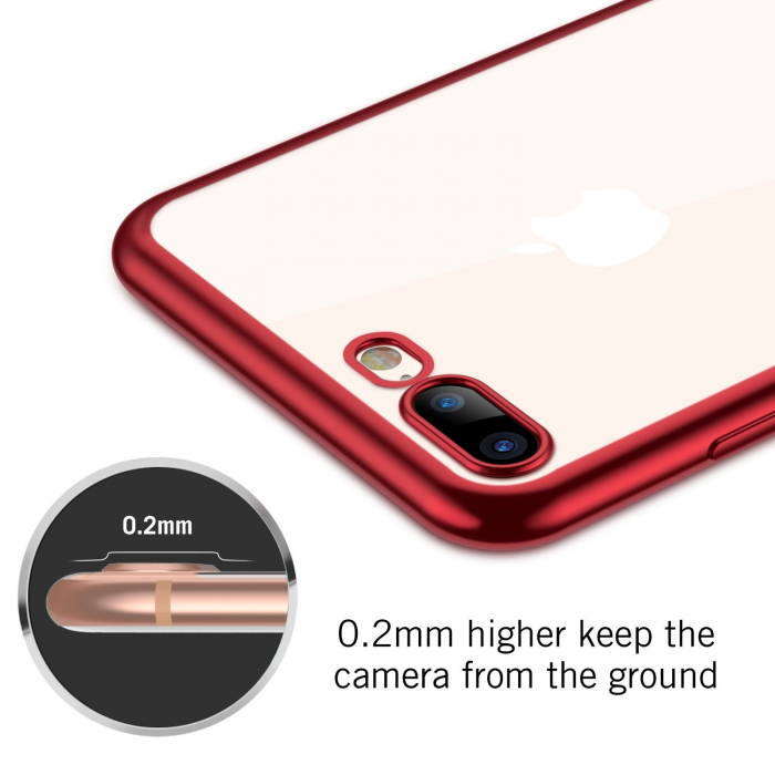 Husa iPhone 8 PLUS / iPhone 7 PLUS, Silicon ultraslim, cu spate transparent si cadru, Rosu [6]