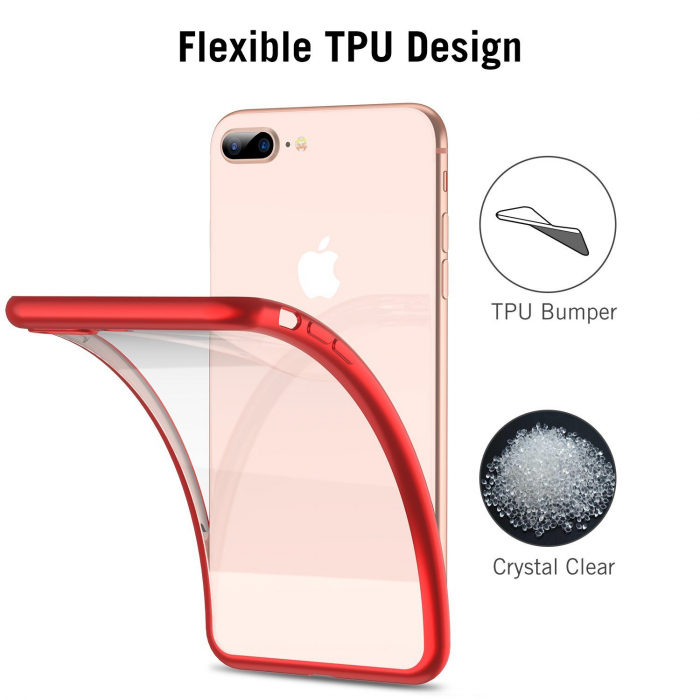 Husa iPhone 8 PLUS / iPhone 7 PLUS, Silicon ultraslim, cu spate transparent si cadru, Rosu [3]