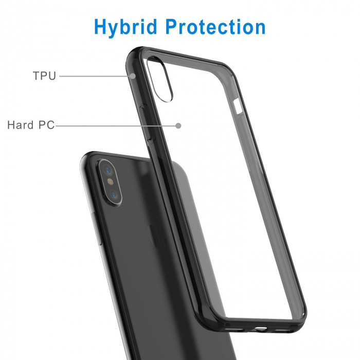 Husa iPhone XS MAX, Hybrid Antisoc, carcasa spate PC cu cadru, Negru [3]