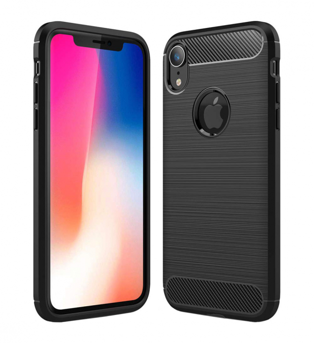 Husa iPhone XR, Slim Armor Carbon, carcasa spate Antisoc, MobileSmart©, Negru [1]