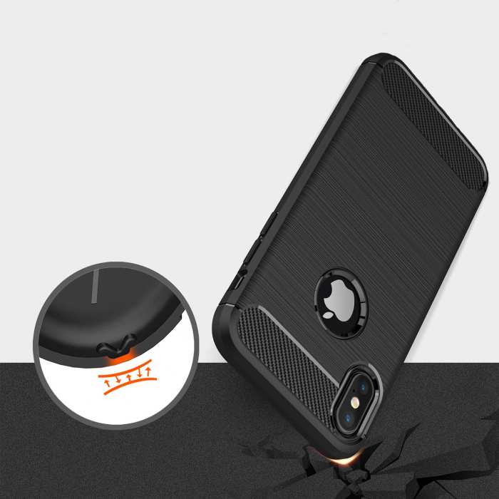 Husa iPhone XS MAX, Slim Armor Carbon, carcasa spate Antisoc, Negru [2]
