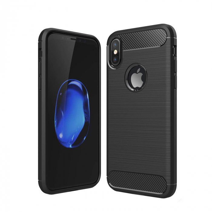 Husa iPhone XS MAX, Slim Armor Carbon, carcasa spate Antisoc, Negru [1]