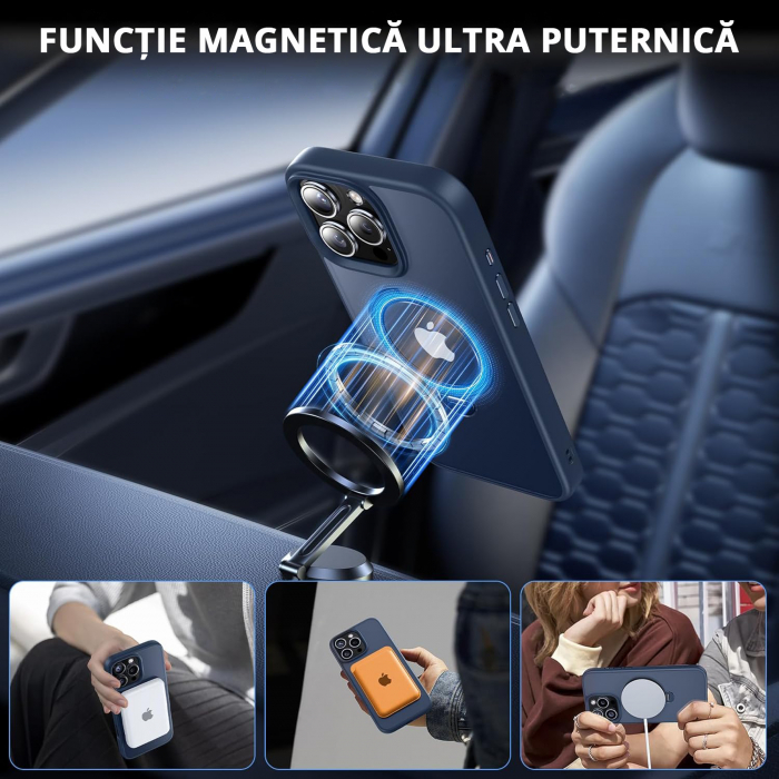 Husă magnetică iPhone 15 Pro Max MagSafe bleumarin cu suport rotativ 360 grade și protecție militară, compatibilă cu încărcare wireless, design premium [4]